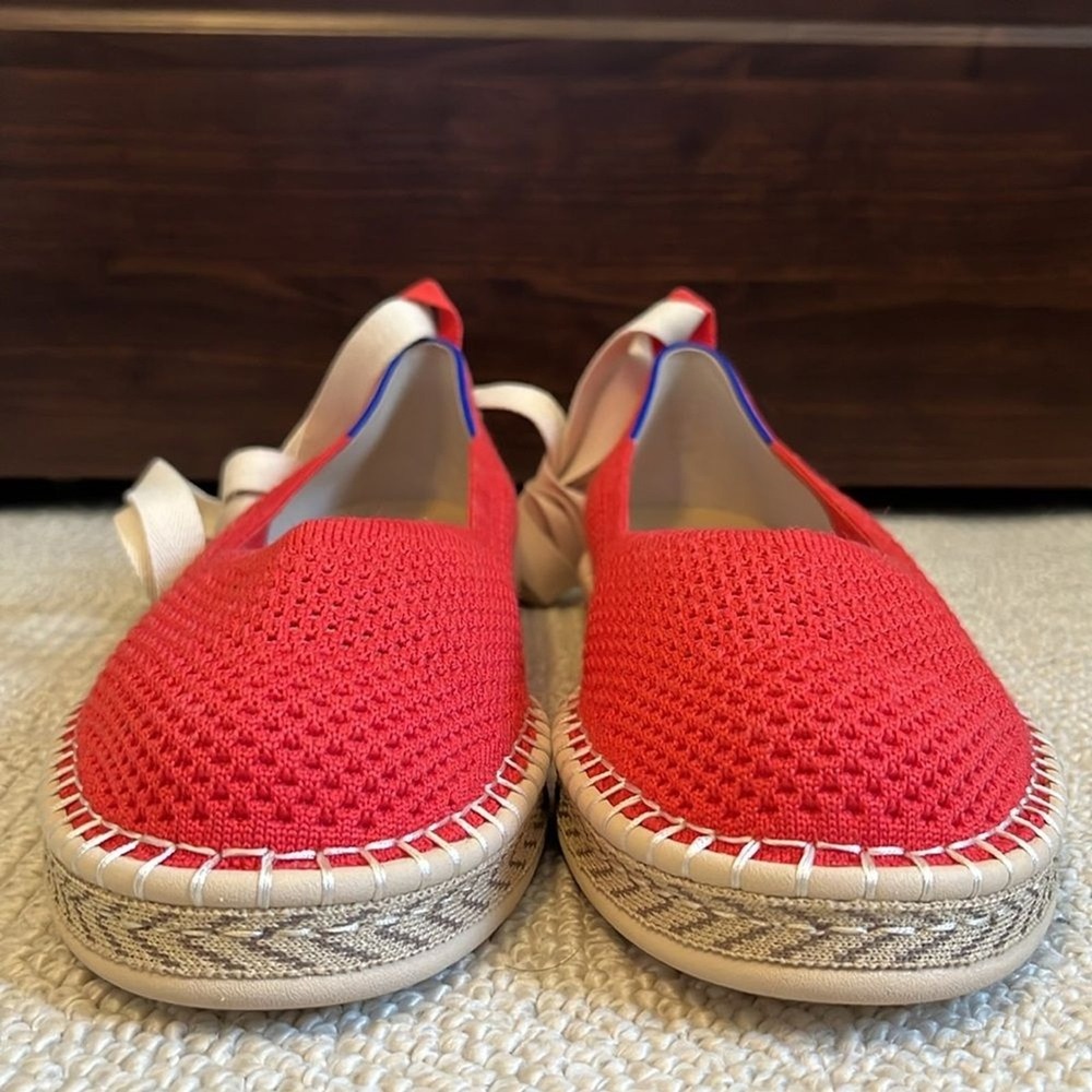 NWOB Rothy's The Espadrille Flats Red Size 11.5 Jute Midsole Ankle Ties - Picture 4 of 10